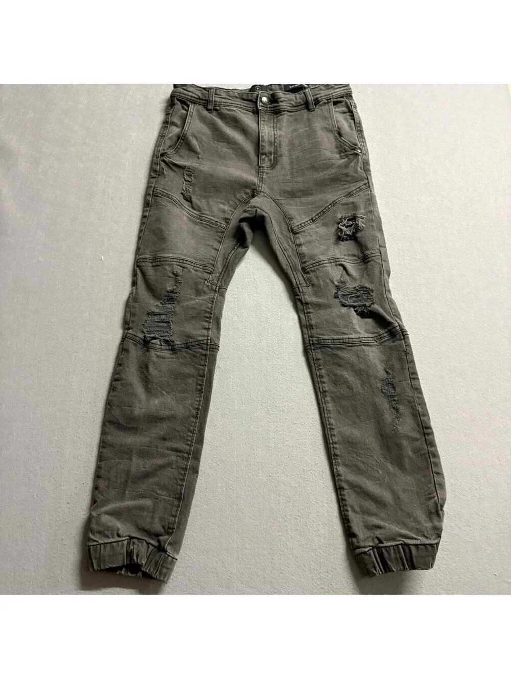 Cotton On 91 Slim Denim Jogger Mens 30 Gray Distressed Moto Biker Jeans